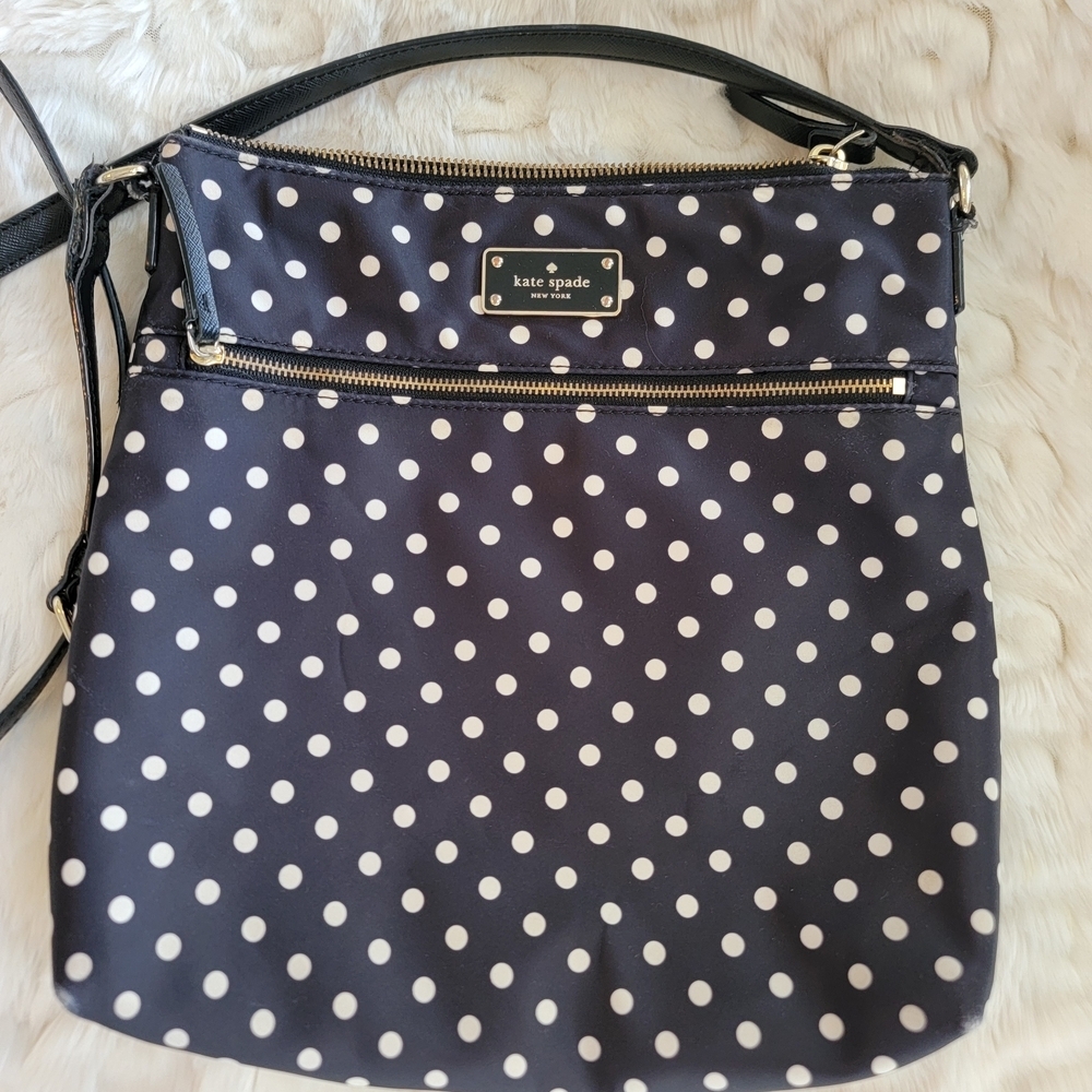 Kate Spade Black And White Polka Dot Nylon Crossbody Bag